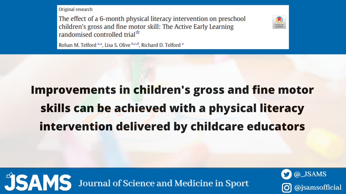 JSAMS (@_jsams) on Twitter photo This paper aimed 🎯 to determine whether physical literacy intervention had any influence on motor skill development
👉 doi.org/10.1016/j.jsam…
<a href="/DickTelford/">Dick Telford</a> <a href="/UC_RISE/">UCRISE</a> <a href="/DeakinSeed/">SEED</a> <a href="/_LisaOlive/">Lisa Olive</a>
#AELstudy #motorskill #children #JSAMS This paper aimed 🎯 to determine whether physical literacy intervention had any influence on motor skill development
👉 doi.org/10.1016/j.jsam…
<a href="/DickTelford/">Dick Telford</a> <a href="/UC_RISE/">UCRISE</a> <a href="/DeakinSeed/">SEED</a> <a href="/_LisaOlive/">Lisa Olive</a>
#AELstudy #motorskill #children #JSAMS