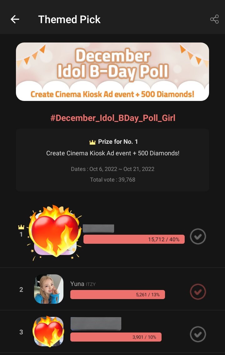 Vote for #YUNA
#CHOEAEDOL #ThemedPick

#December_Idol_BDay_Poll_Girl
Ranking 1 #Sana_TWICE 2 #Yuna_ITZY 3 #Dita_SECRETNUMBER

More details on CHOEAEDOL App
myloveidol.com/themepick/110?…