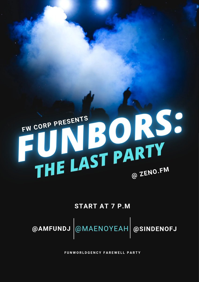 ⠀⠀

⠀⠀⠀⠀𝙁𝙐𝙉𝘽𝙊𝙍𝙎 : 𝙏𝙃𝙀 𝙇𝘼𝙎𝙏 𝙋𝘼𝙍𝙏𝙔
⠀⠀⠀⠀ 𝙇𝙄𝙎𝙏𝙀𝙉𝙀𝙍𝙎 𝙆𝘼𝙒𝙐𝙇𝘼 𝙈𝙐𝘿𝘼
⠀⠀  ⠀  MINGGU, 16 OKTOBER 2O22
⠀⠀⠀⠀⠀⠀    19:00 WIB - Selesai 

⠀