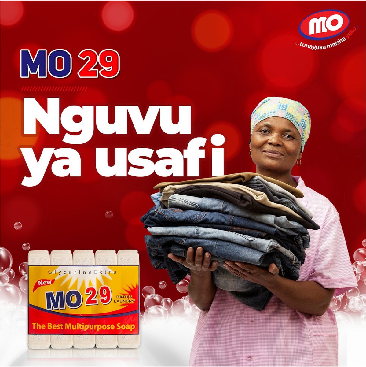 Fua nguo zako kwa raha. Tumia sabuni bora ya MO 29. Inayokupa uhakika wa usafi unao uhitaji kwa nguo zako. #Mo #MeTL #MO29 #MoSabuni #MoTunagusaMaishaYako