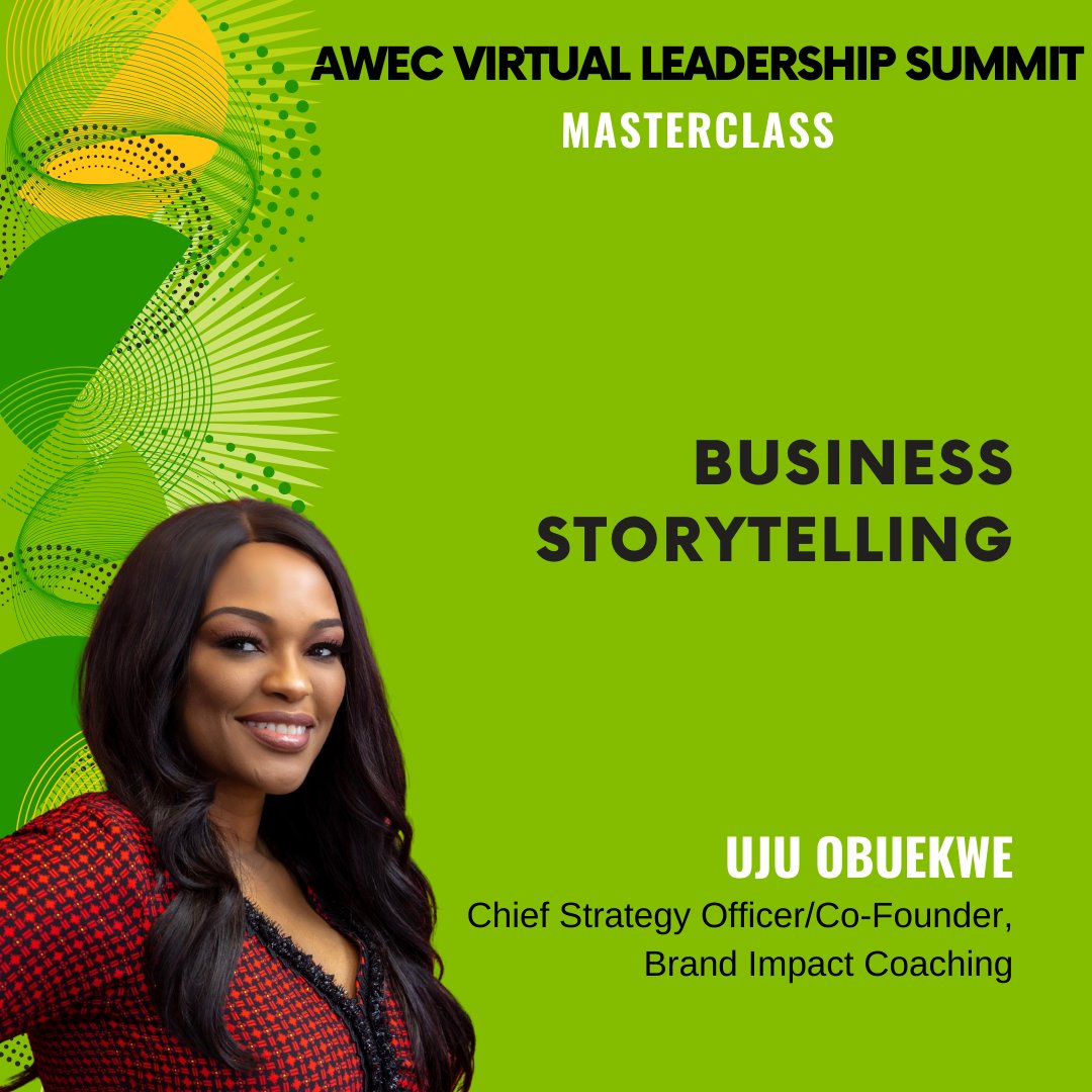 WeAreAWEC's tweet photo. We are excited to welcome AWEC Alumna, @Uju Obuekwe, Chief Strategy Officer/Co-Founder, Brand Impact Coaching who will lead a Learning Lab on Storytelling.

We look forward to bringing you highlights of the session. 

#awecsummit #TellingMyStory https://t.co/v52TTUeEDH