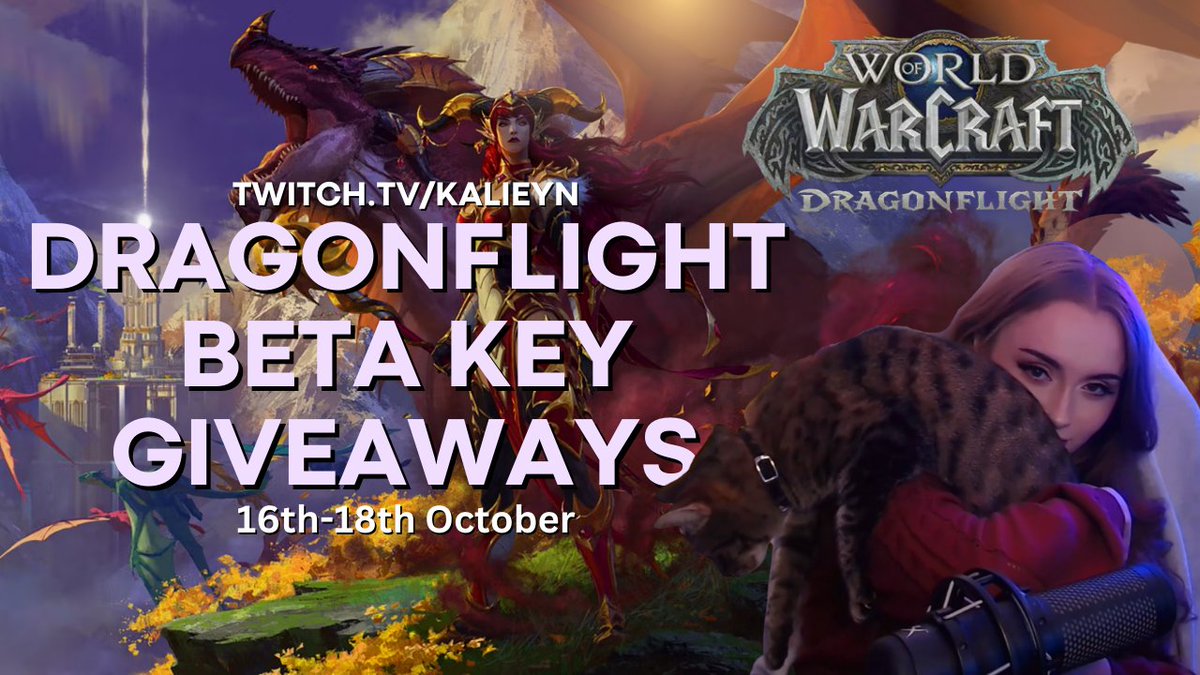 🐉🔥#Dragonflight Beta Key Giveaway🔥🐉

To Enter:
✅Follow 
💜Like
🔁Retweet
💬Tag a friend you're looking forward to playing with in Dragonflight!

3 Winners announced the 18th 👀

7 Beta keys will be given away during my twitch streams from October 16th-18th! 😊

#WoW_Partner