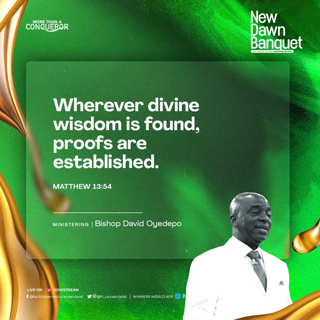 ft_canaanland's tweet photo. Message Title: Unveiling the Reality of the Wisdom from Above (Pt. 3A)

Ministering: Bishop David Oyedepo

Wherever divine wisdom is found, proofs are established. - Matt. 13:54

#LFCLiveService 
#NewDawnBanquet 
#MoreThanAConqueror https://t.co/WJ7vMg7c88