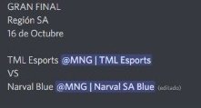 Narval Esports (@narvalesports) on Twitter photo Ya tenemos a los finalistas de nuestro torneo de Brawl Stars en la región de SA 😎
Se enfrentará la escuadra de <a href="/TMLEsports_BS/">TML Esports 💙💜</a> contra nuestro gran bloque de SA
El partido será transmitido vía Twitch en el canal de twitch.tv/ridpanda
⏰9:00 PM 🇵🇪
Que gane el mejor 🤝 Ya tenemos a los finalistas de nuestro torneo de Brawl Stars en la región de SA 😎
Se enfrentará la escuadra de <a href="/TMLEsports_BS/">TML Esports 💙💜</a> contra nuestro gran bloque de SA
El partido será transmitido vía Twitch en el canal de twitch.tv/ridpanda
⏰9:00 PM 🇵🇪
Que gane el mejor 🤝