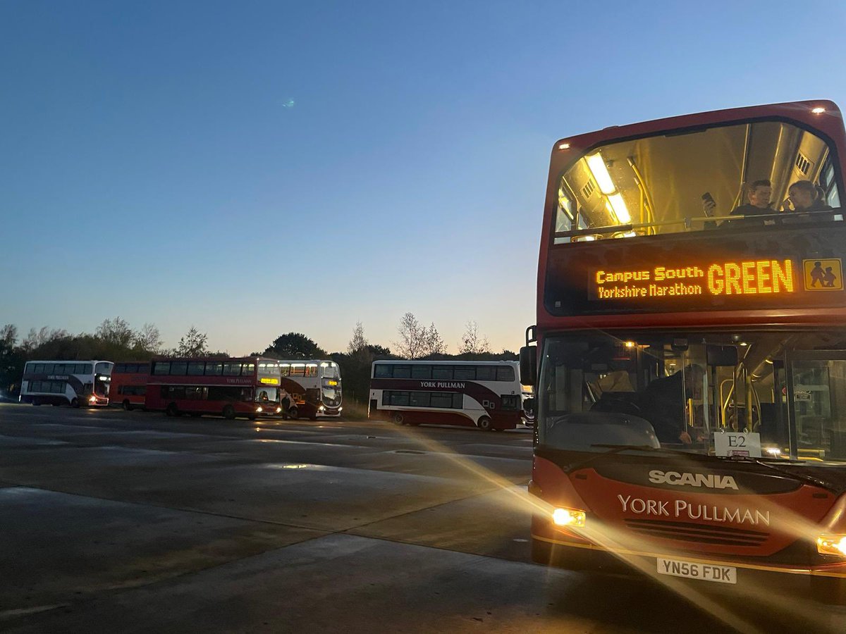 YorkPullmanBus's tweet photo. Today is The Yorkshire Marathon day and once again York Pullman are providing transport shuttles from York Station and Elvington Airfield and spectator shuttles to viewing points at Dunnington and Stamford Bridge #green #blue #marathon198 #corporaterelay https://t.co/ldFoNuly6d