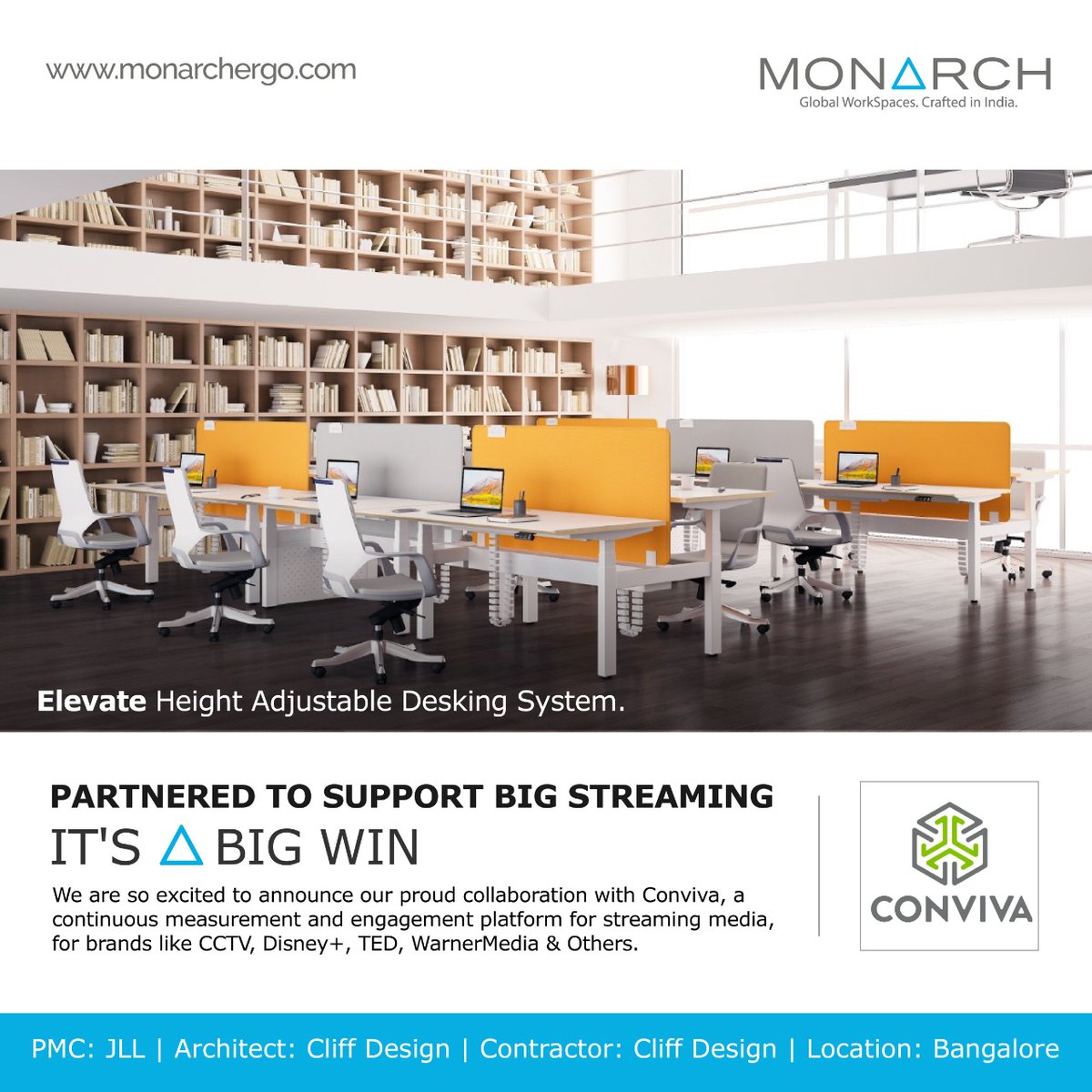MonarchErgo's tweet photo. We're proud to announce our next big collaboration with Conviva.
They've partnered with us for our award-winning 
Elevate - Height Adjustable Tables, Fulcrum chairs, Metal Lockers and storage solutions.

Visit our website : https://t.co/c30kpHmDmb

#monarchergo #monarch https://t.co/CMjZtSQre3