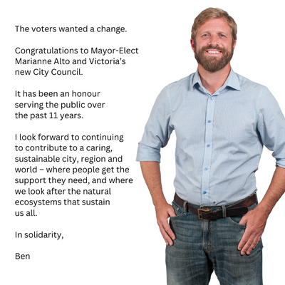 isitt_'s tweet photo. Congratulations Mayor-Elect Alto &amp; #yyj's new Council.

It's been an honour serving the public. 

I look forward to continuing to contribute to a caring, sustainable community &amp; world, where people get the support they need &amp; where we look after ecosystems that sustain us all. https://t.co/XmTk0StcKC