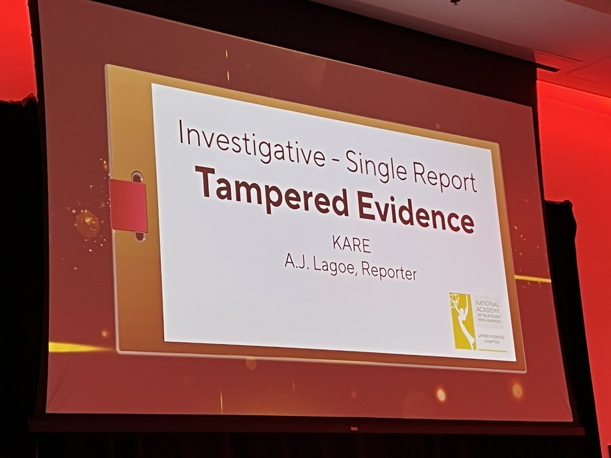 drsteuss's tweet image. .@kare11’s @AJInvestigates @RonStover @gKare11 and Steve Eckert win the #midwestemmys Investigative-Single Report award for “Tampered Evidence!”