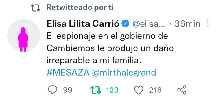 chisp7's tweet photo. Conste que lo dijo ella, es raro que diga ahora que @juntoscambioar @mauriciomacri la #espiaba y para que ? Chau #lilita #mesaza https://t.co/BYQJtAQiGo