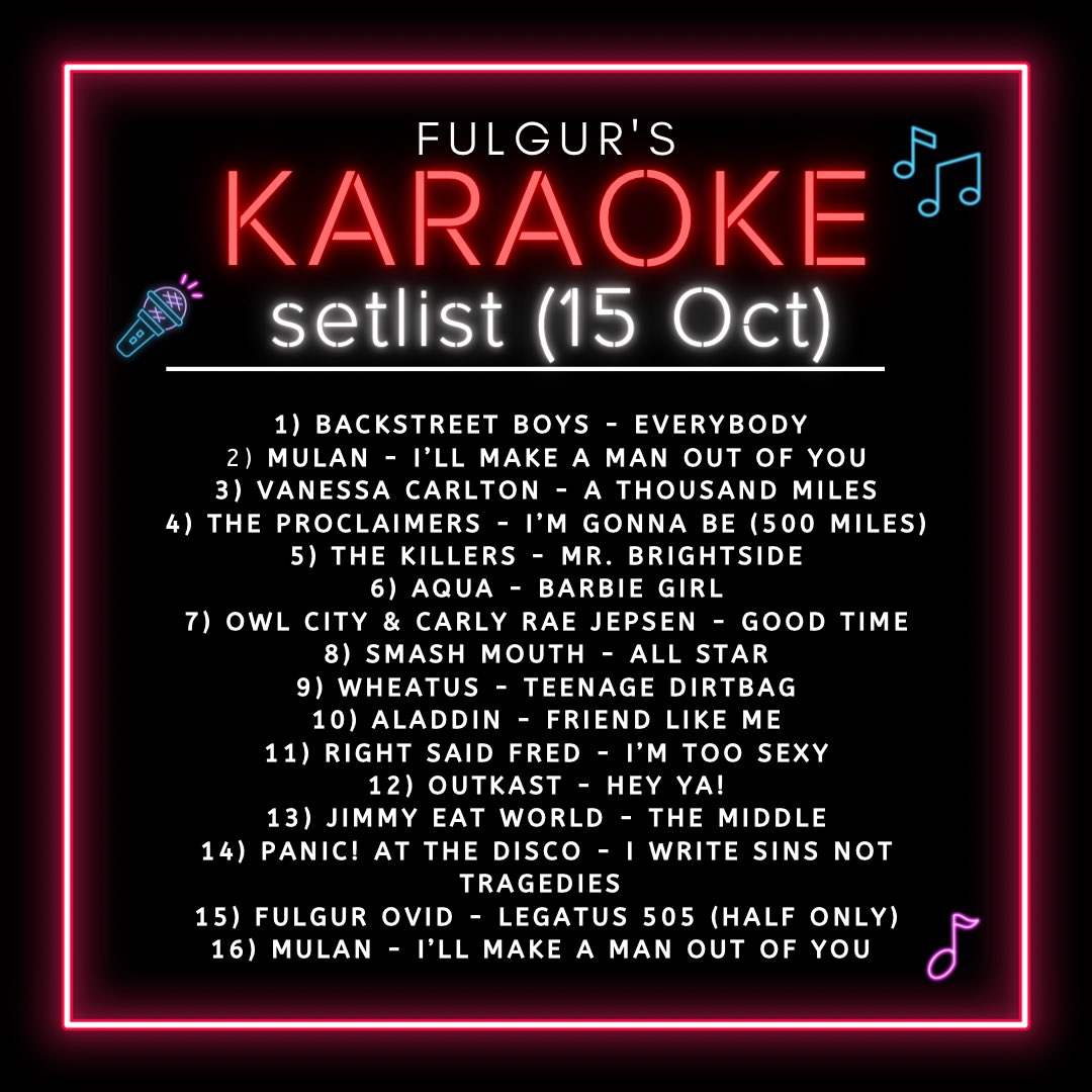 Tish on Twitter "Fuuchan’s unarchived karaoke setlist (15/10/2022