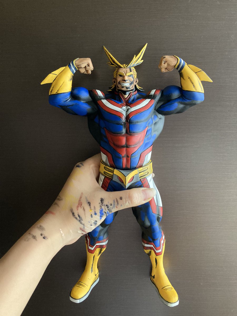 ranchi_74's tweet photo. 完成品第一号✨✨
無理やり完成にした感あるけど初めて完成させたリペイントフィギュアならいいかなと、、、自分に甘いところが出てしまった、、、世界に一つだけの私のオールマイトォォォ！！！！これからも好き勝手塗ります🫠💜よければ見てやってください🙇🏻‍♀️ https://t.co/8CkXNGypDe