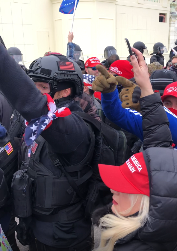 creek_twit's tweet photo. Here is another guy I suspect is with Shawn Price's NJ PB crew. No hashtag previously; I propose #FlagHelmetRWB. He is near #PayMePB early (wearing a red ballcap) and mingles with the NJ PB at NW terrace attack though doesn't walk with them in between. https://t.co/qjs0dYIf0b