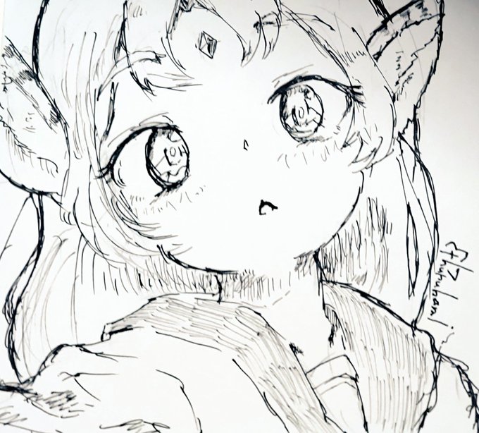 縞耳の少女
#アナログイラスト 