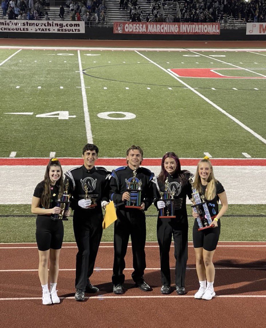 olathewestband's tweet photo. Congratulations to the OW Marching Band &amp; Westside Dance Team on a FANTASTIC day at the Odessa Marching Invitational! They earned 1st Place Parade, 1st Place Indoor Guard, 1st Place Indoor Percussion, and 3rd Place Field Show in Black Class. And! Overall Grand Champions! Go Owls! https://t.co/S9BBkx1IUx