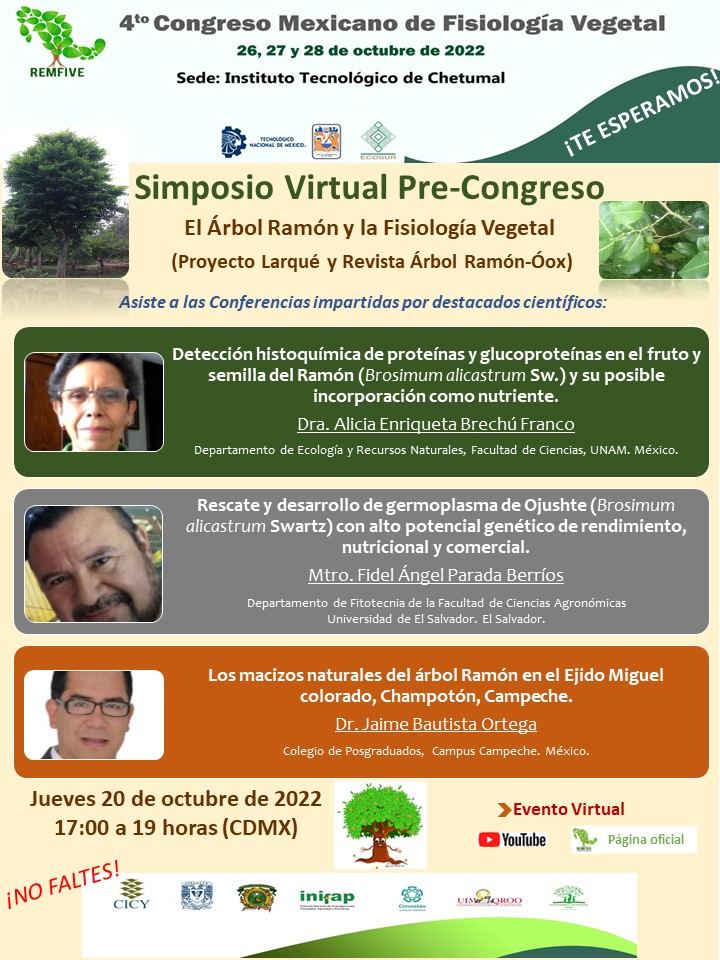 REMFIVEoficial's tweet photo. La Red Mexicana de Fisiología Vegetal, Árbol Ramón - Proyecto Larqué y Revista Árbol Ramón-Óox invitan a:
📌 El simposio pre-congreso "El Árbol Ramón y la Fisiología Vegetal"
📅Jueves 20 de octubre de 2022
🕠17:00 – 19:00 horas
Transmisión en vivo: https://t.co/JDfSA2dmDZ https://t.co/fbdHR3GnMg