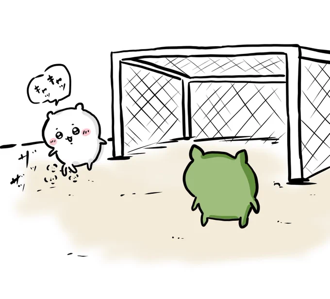 サッカーのとき味方ゴール横でサボるちいかわ 