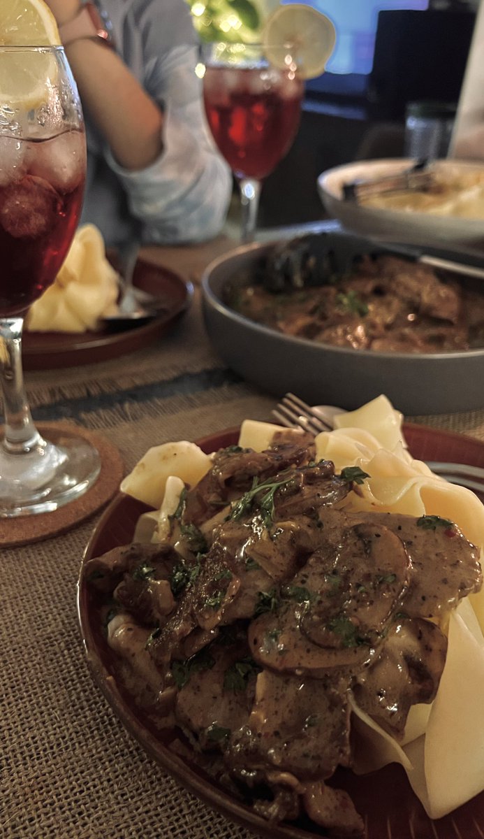 made beef stroganoff & pappardelle for my best friend, channelling mid-19th century russia with an italian twist