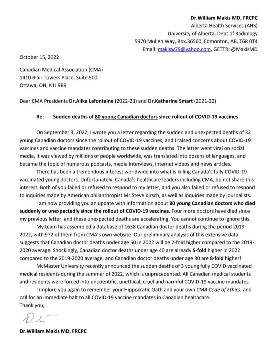 Read this letter to Canadian Medical Association. #MedTwitter We've had millions of vaccines given out and still NOT one proper prospective human trial looking at safety concerns/ sudden death in young healthy people. Why? Where are the people who claim to care about science?