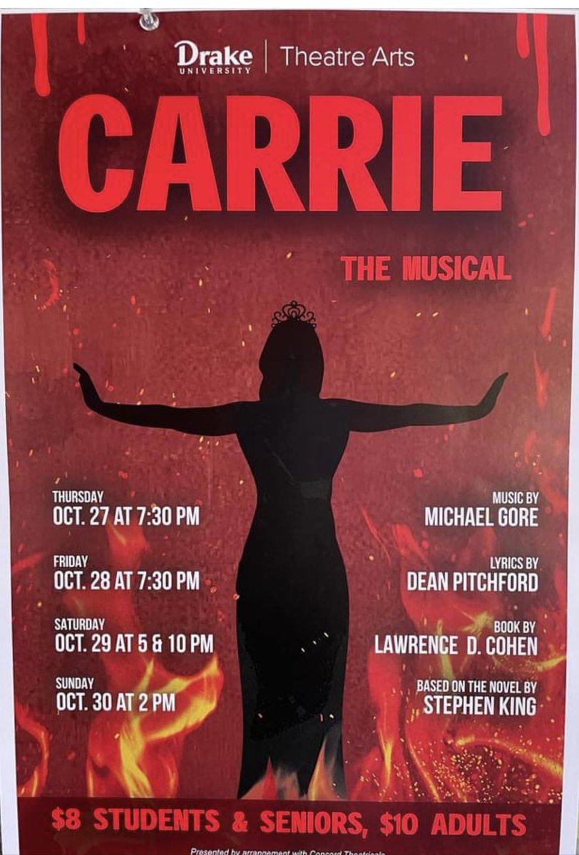 Not sure what to do Oct 27-30th? Feel like taking a road trip to the great city of DesMoines? Wanna see your WHS Alumni <a href="/stephhhmayerrr/">stephanie mayer</a> as “Sue” in Carrie the Musical at Drake University! We can’t wait to see it!!    Order your tickets asap 😍<a href="/WHS_FineArts/">Wheeling Fine Arts</a> <a href="/blenderful/">Andrew Blendermann</a>