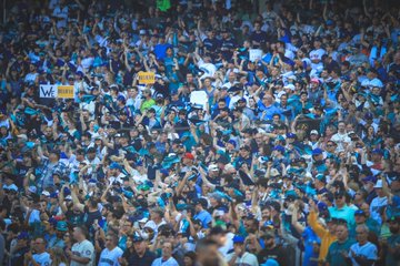 Mariners fans cheering on the team during ALDS Game 3.