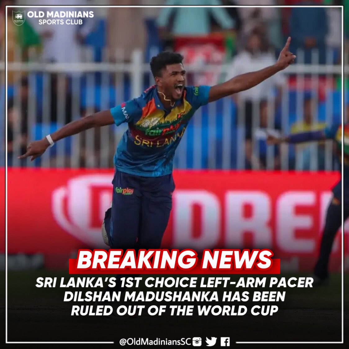 OldMadiniansSC's tweet photo. Bad news for Sri Lanka ahead of 1st game. #T20WorldCup https://t.co/DWM4e9KIvc