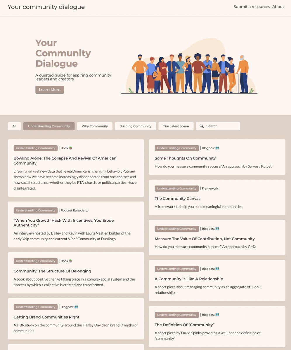Your Community Dialogue (bit.ly/yourcommunityd…) created by me and <a href="/pikarinkaa/">Rinkaᵍᵐ</a> is a guide of curated resources to understand "community"

Many lessons from outside of crypto and nfts. A few quick takeaways in the comments 👇🏻