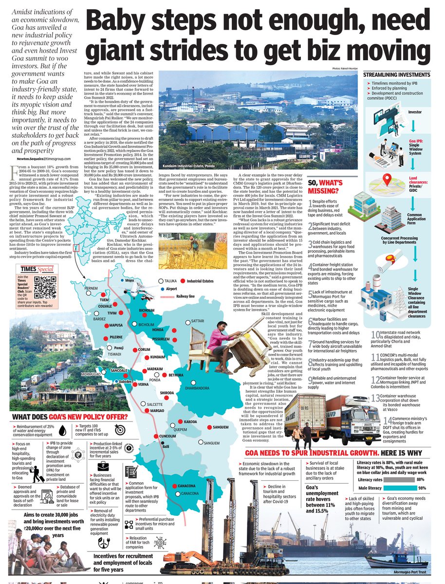 RajeshMenon70's tweet photo. Amidst indications of econ slowdown, #Goa has unveiled new #industrial policy and hosted #InvestGoa summit. But @GovtofGoa needs to keep aside its myopic vision and think big, and also bridge trust deficit to get back on the path of progress and prosperity, writes @NewtonSTOI https://t.co/HtIGCSJqde