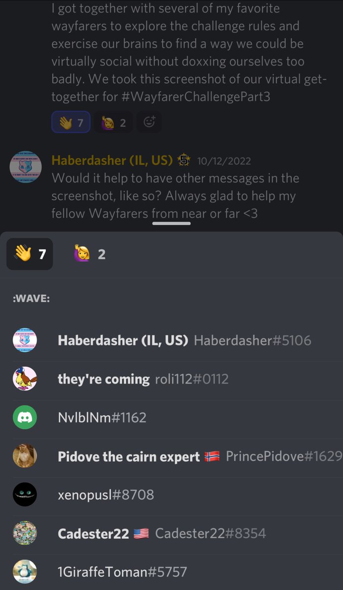 NvlblNm's tweet photo. @NianticWayfarer I got together with several of my favorite wayfarers to explore the challenge rules and exercise our brains to find a way we could be virtually social without doxxing ourselves too badly. We took this screenshot of our virtual get-together for #WayfarerChallengePart3 https://t.co/9mESGa6cFI