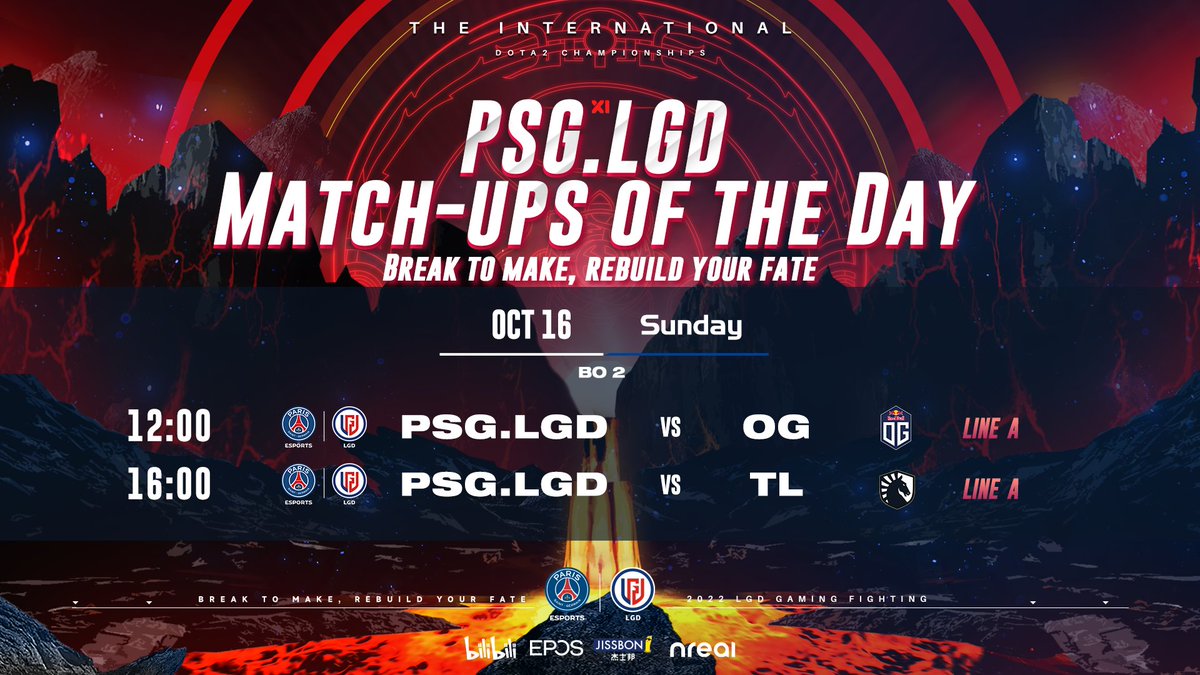 ⏰#TI11 Group Stage Day 2 Oct 16th 12PM PSG.LGD vs OG 4PM PSG.LGD vs TL (UTC+8)