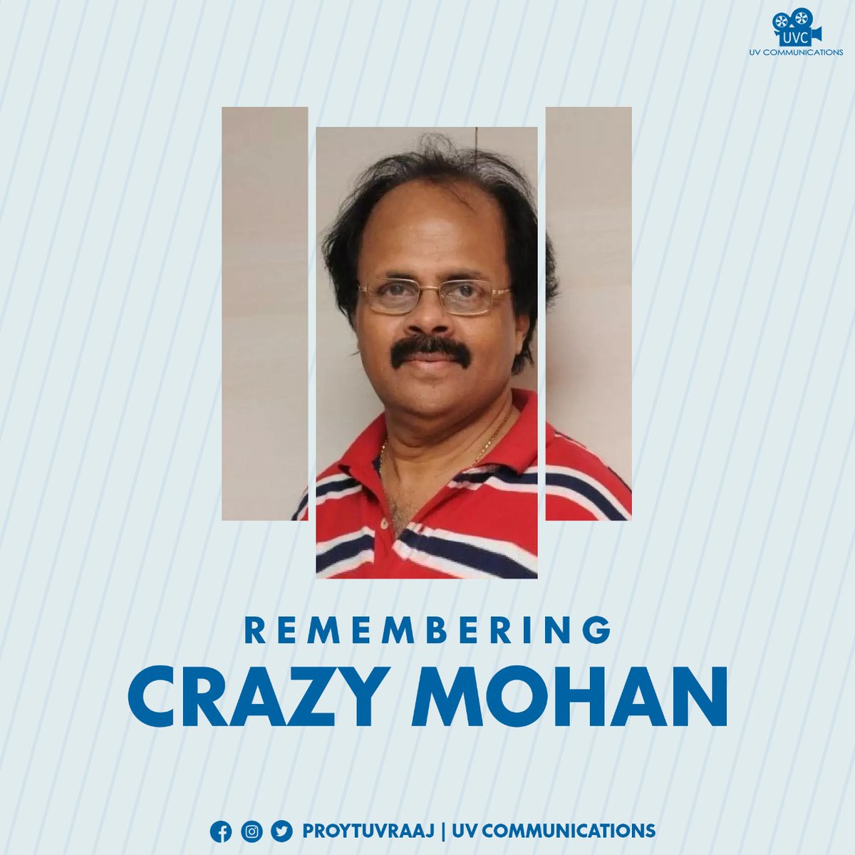 UVCommunication's tweet photo. Remembering Comedy Dialogue Writer Legendary #CrazyMohan sir
on his Birth anniversary ! 

#RememberingCrazyMohan https://t.co/xHa2vMy1lk
