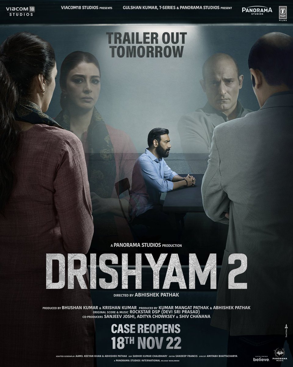 'DRISHYAM 2': TRAILER ARRIVES TOMORROW... Team #Drishyam2 will launch #Drishyam2Trailer tomorrow at an event in #Goa... Stars #AjayDevgn, #Tabu and #AkshayeKhanna... Directed by #AbhishekPathak... In *cinemas* 18 Nov 2022... #NewPoster...