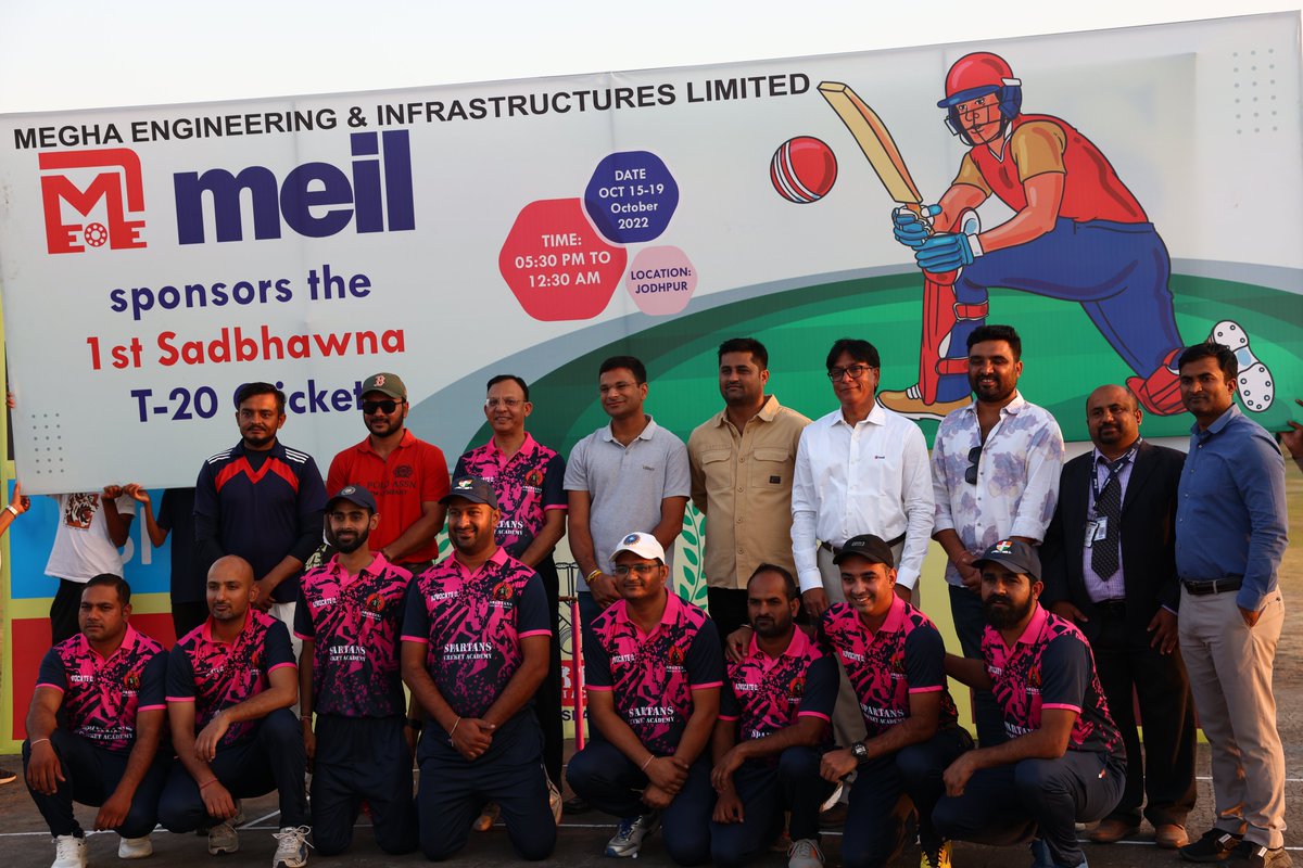 MEIL_Group's tweet image. The first match of the #Sadbhawna #T20 Cup 2022, sponsored by #MEIL, was between #Judiciary and #SBITeams. It was an amazing game last night!
#spartanscricketacademy
#Be_a_spartan
#rajasthan
#IndianCricketTeam 
#LeagueMatches