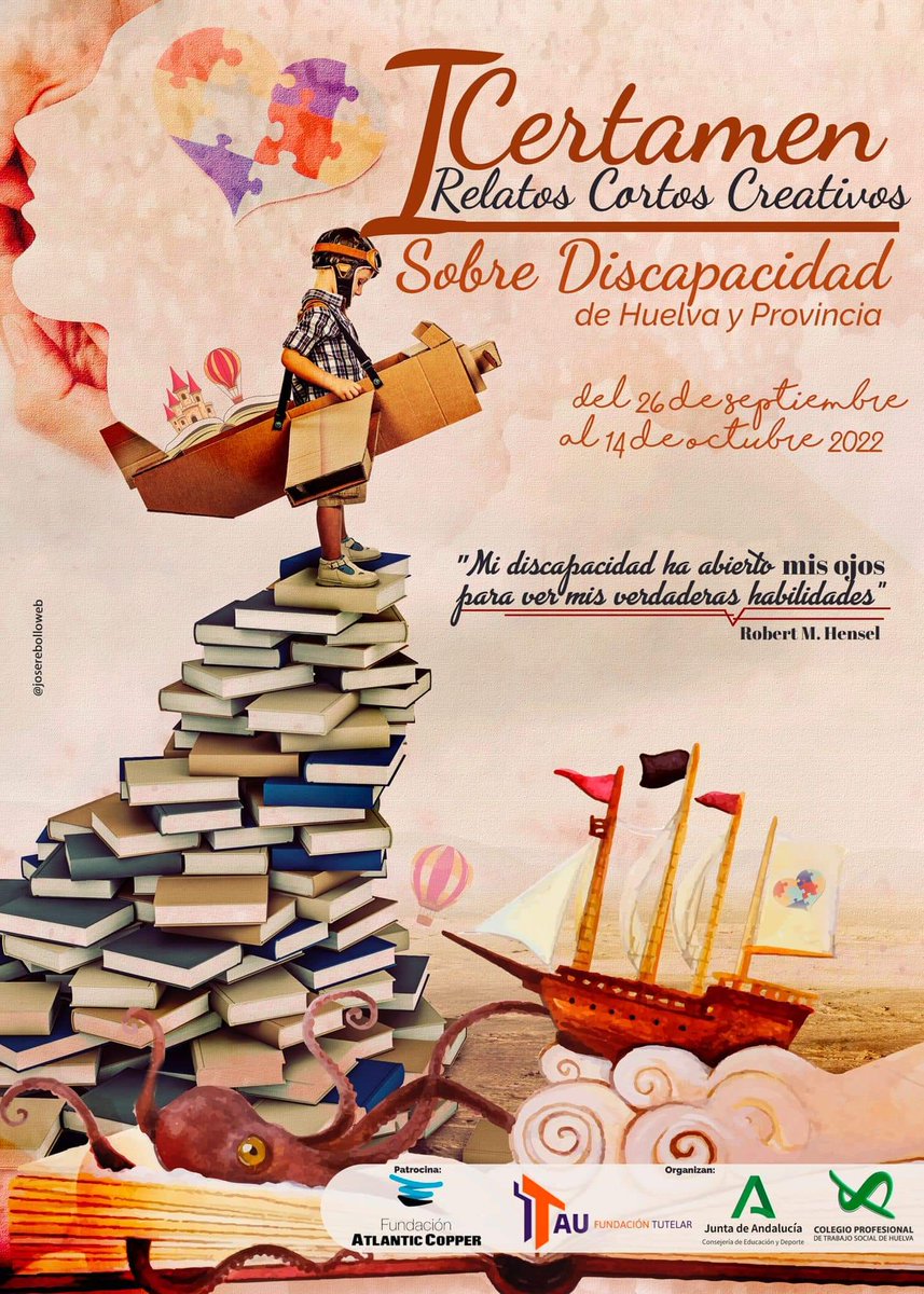 📖 I CERTAMEN RELATO CORTO CREATIVO DISCAPACIDAD DE HUELVA Y PROVINCIA.

1.870 textos literarios que han participado en la edición 2022.
El fallo del jurado, se dará a conocer a mediados del mes de Noviembre.
#fundaciontau #jornadas
