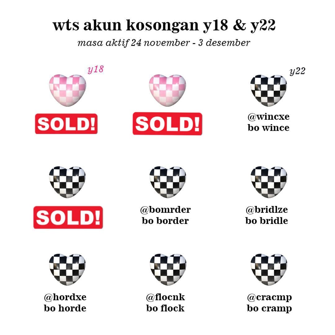 WTS ACC KOSONGAN Y22
 
Y22 💸 8.000

✯ verif all ( 24 Nov - 3 Des )
✯ go green
✯ masuk mt + ht ( bisa dites )
✯ dapat pw email &amp; wa untuk verif
✯ belum/tidak kena limit 12H