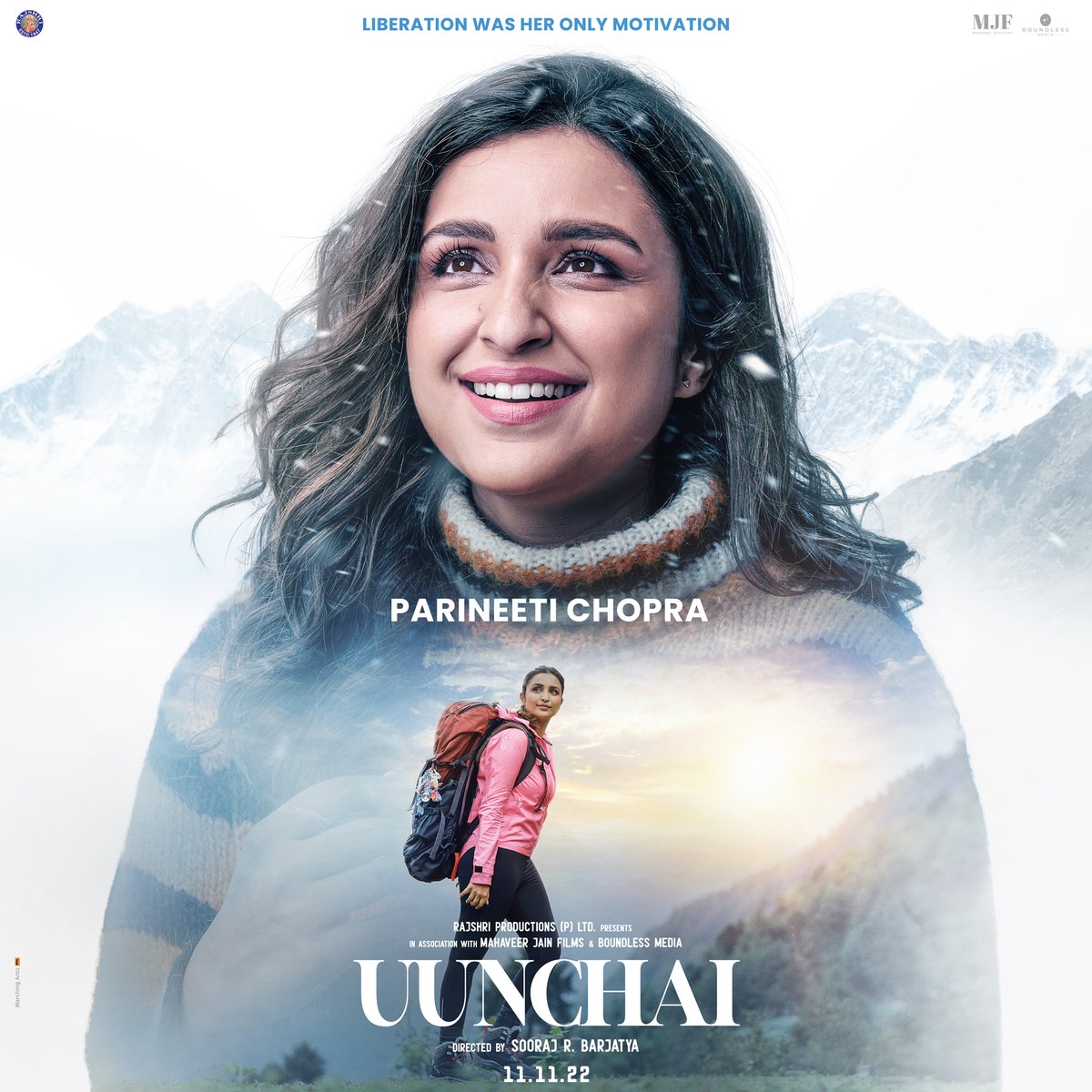 rajshri's tweet photo. Presenting Parineeti Chopra as Shraddha Gupta in our next – #Uunchai! 
Experience liberation in a theatre near you on 11.11.22

#75YearsOfRajshri | #SoorajBarjatya | @SrBachchan | @AnupamPKher | @bomanirani | @Neenagupta001 | #Sarika | @ParineetiChopra | #MahaveerJain | https://t.co/lvgExiFp8L