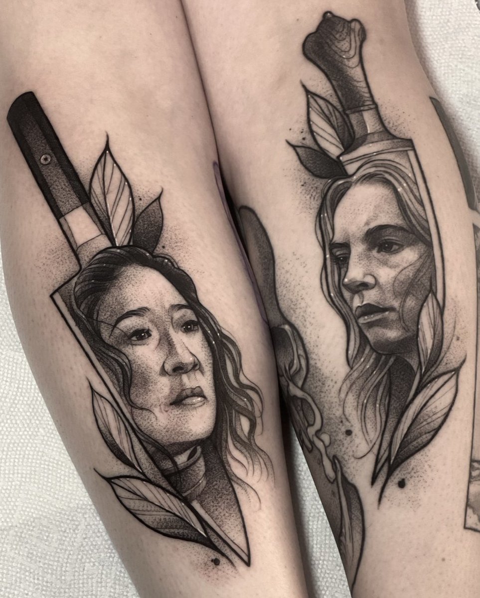 JessReefTattoos's tweet photo. The scorpion and the frog, side by side 🤍 #KillingEve #Villanelle #EvePolastri #Villaneve #JodieComer #SandraOh https://t.co/CdA7oGfdIL