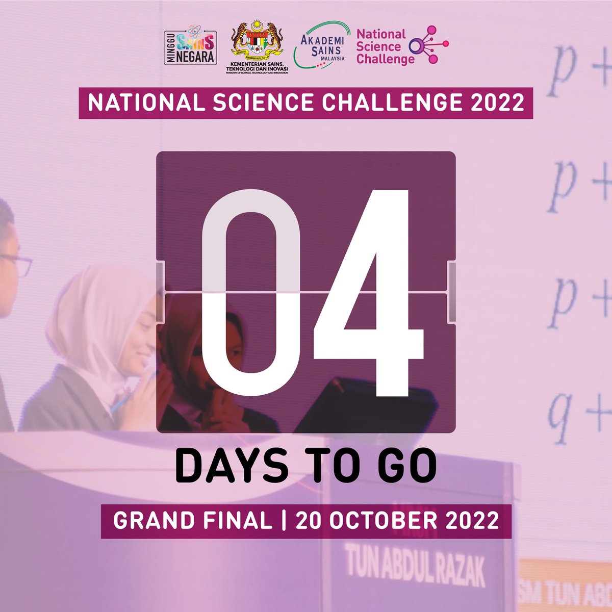 nsc_my's tweet photo. 4 days to go! Remember to mark your calendar as the new champion of NSC 2022 will be announced on 20th October 2022. 

#MSN22 #NSC22 #MerakyatkanSains #MenginsankanTeknologi #STEM https://t.co/5uLf85TKKB