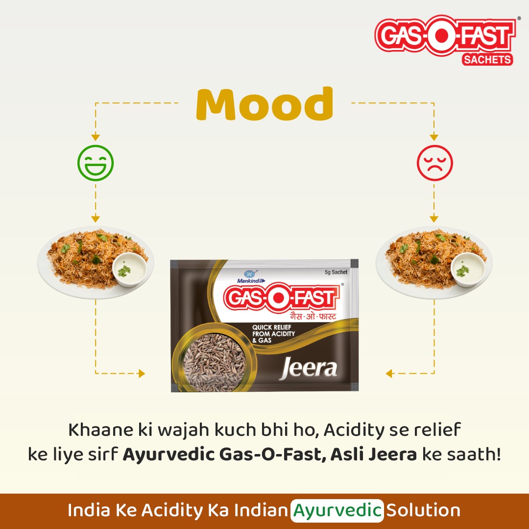 GasOFast's tweet photo. Har Mood ko fix karne ka solution hai tasty biryani aur bewaqt aaye acidity aur gas ko fix karne ka solution hai Asli Jeera wala Ayurvedic Gas-O-Fast.
#GasOFast #Ayurvedic #Acidity #Gas #Indigestion #Jeera #AsliJeera #AcidityRelief #AyurvedicSolution #HeartburnRelief #AcidReflux https://t.co/UX76ycHrsW