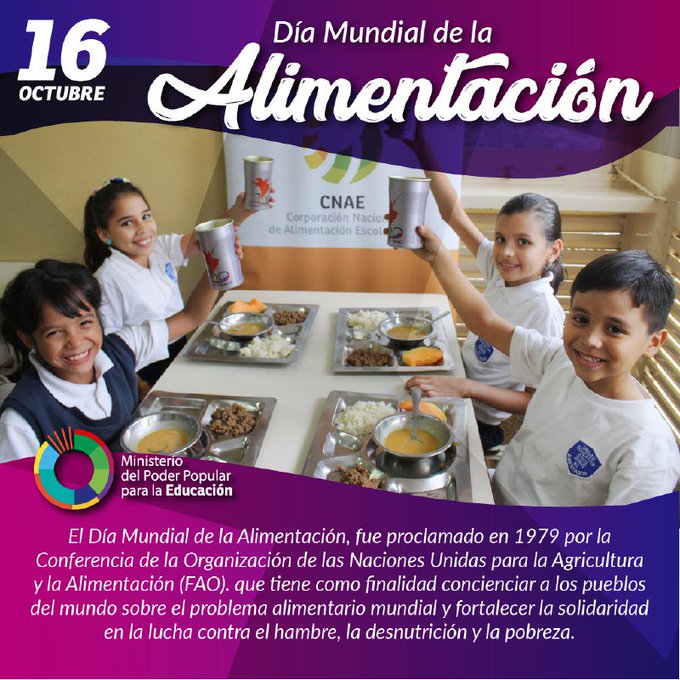 #EFEMÉRIDES | El Día Mundial de la Alimentación se celebra el 16 de octubre de cada año. Este día pone de manifiesto la importancia que tienen la alimentación, así como la lucha contra la desnutrición, el hambre y la pobreza @MPPEDUCACION 
<a href="/_LaAvanzadora/">Yelitze Santaella</a>