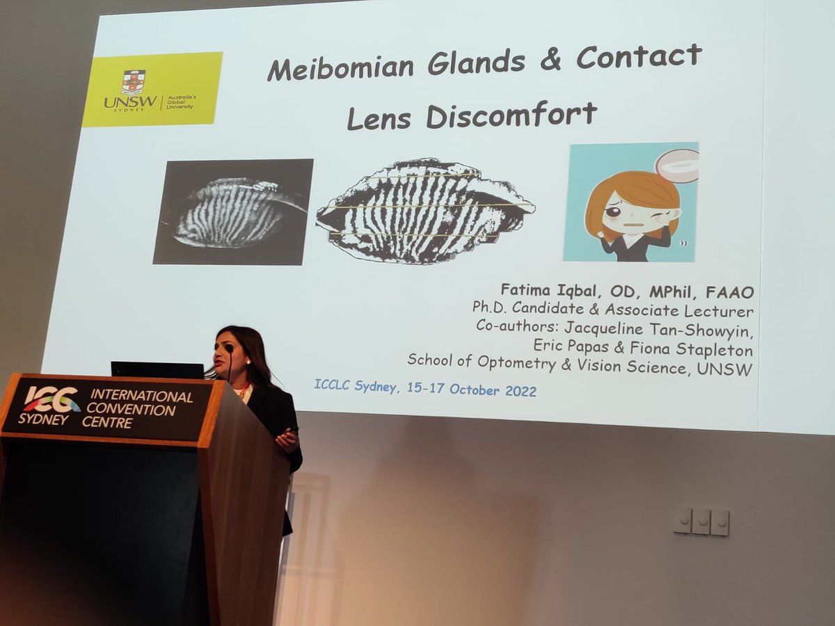 fatimai71712524's tweet photo. Rounded off the weekend with sharing some insightful thoughts from my PhD on #meibomian glands and #contactlenses #discomfort at #ICCLC. Honoured to be the recipient of @CCLSAAustralia award second in row
It was great to see @1eyeinrumney @DrLauraDownie  @UNSWoptomvsci https://t.co/KeQ7dnZR8w