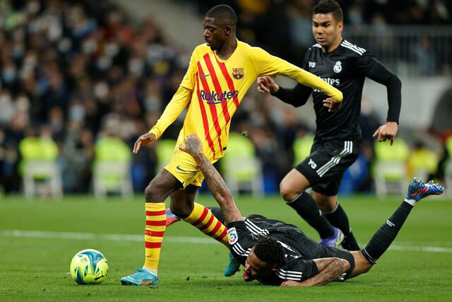 FCBNomad's tweet photo. Ousmane Dembélé has NEVER lost at the Bernabéu. https://t.co/CnYrZKLyPV