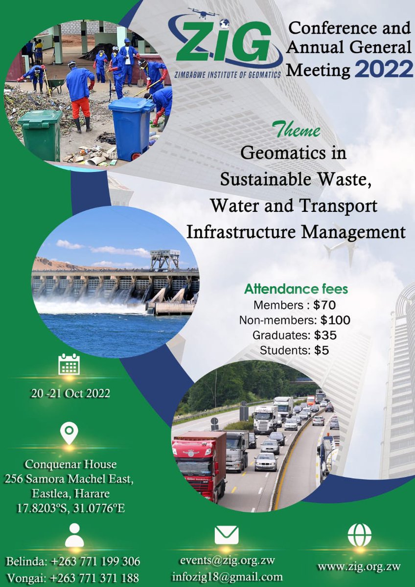 ZimGeoIns's tweet photo. The #ZIG2022Conference is on this year. This will be the first in-person gathering of the #Geomatics profession beyond #COVID19. 

Register your participation in the conference. Be sure not to miss out this year. 

Found out more via our event page: 
https://t.co/GRZjtuXrSg https://t.co/BoMLuaIsec