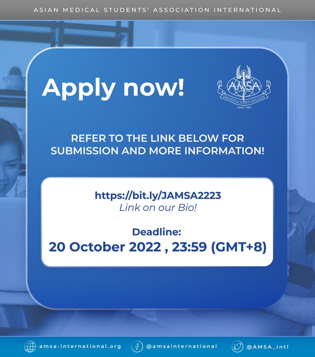 j_amsa's tweet photo. Greetings, People of Tomorrow!

If you have the experience and dedication to work in the Editorial &amp; Management Board of a peer reviewed, open access, student based scientific journal, use the link https://t.co/kdMagruvA6 and check out JAMSA’s application!

#VivaAMSA https://t.co/n3iqUYTz2R