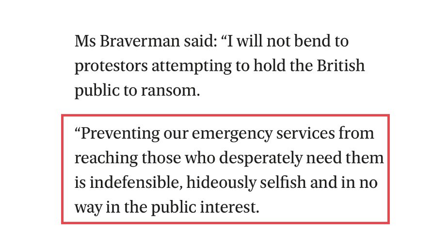 Dear @SuellaBraverman Do you see the emergency services calling for climate protests to stop? No But they do repeatedly call out your govt for failure to act properly on the climate crisis Not just us - @TheBMA @RCPhysicians @UKHealthClimate and many others