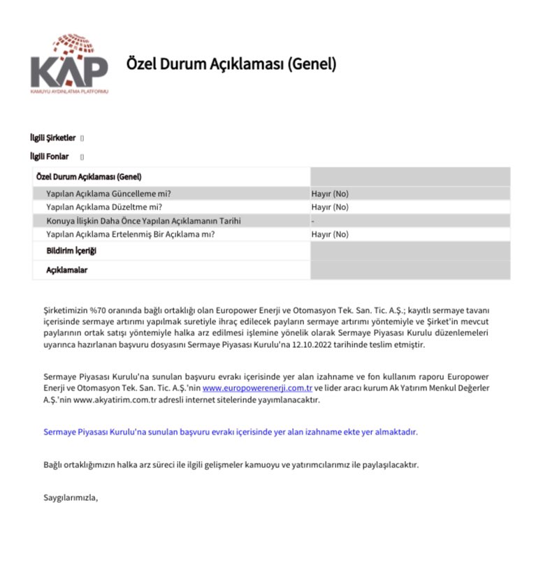 #gesan %70 oranında bağlı ortaklığı olduğu europower enerji ve otomasyon için spk ya halka arz başvurusu yaptı🧿 beklenilen halka arz dağıtım biçimi oransal olacak #gesan nasip olmadı belki yollarımız yeni arzla kesişir 😉🤲