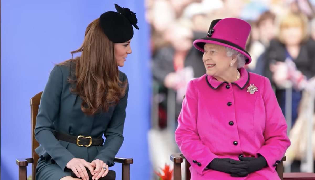 judithin77's tweet photo. Our late Queen and Catherine were often seen smiling together.  This picture is one I love as they share a lovely moment. Two very special ladies.💞💞 https://t.co/PkvSfGcngx