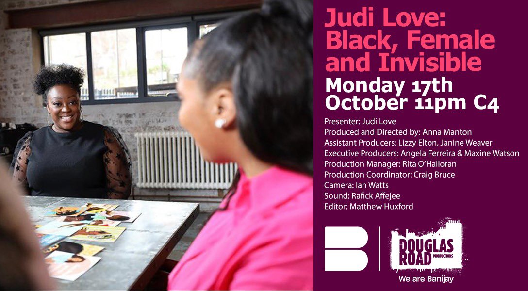 My first documentary! Tomorrow 11.05pm Black, Female and Invisible!! <a href="/Channel4/">Channel 4</a> <a href="/C4Press/">Channel 4 Press</a> #JudiLove #Channel4