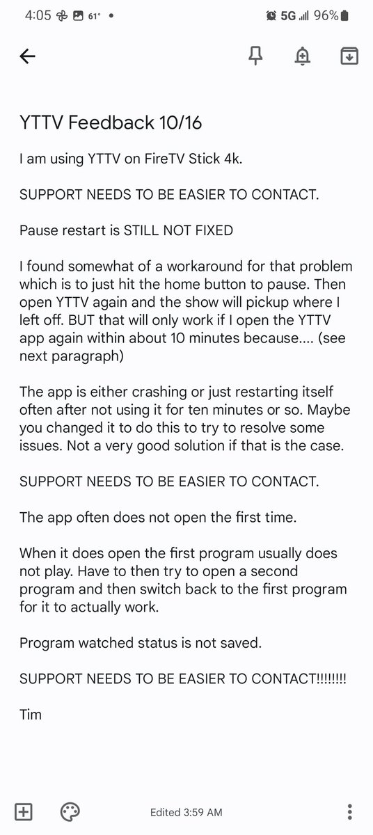 Mitprak's tweet photo. @YouTubeTV I WILL LIKELY BE CANCELING THE SERVICE.
I just sent this message thru the android app: https://t.co/c2lu3Jnfu3