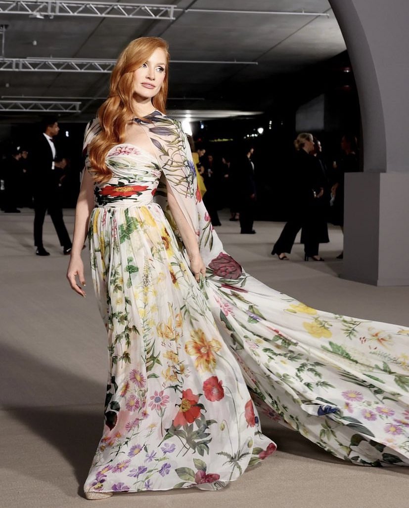 Jessica Chastain wearing Oscar de la Renta at the Academy museum gala
