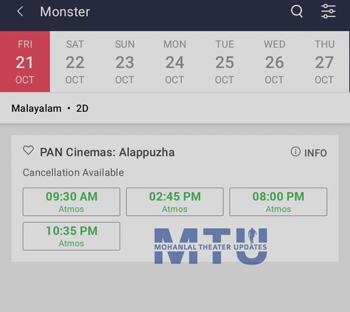 LalettanLFC's tweet photo. #Monster Advance Bookings Now Started At
Thrissur Inox
Alappuzha Pan Cinemas
Kozhikode Surabhi
Varappuzha M Cinemas
Narakkal Majestic
Mulanthuruthi Pan
Pan Cinemas Nucleus Mall
October 21st Release In Cinemas 🔥
#Mohanlal @Mohanlal #MonsterFansShow #MohanlalTheaterUpdates https://t.co/IhjLPwxbyQ